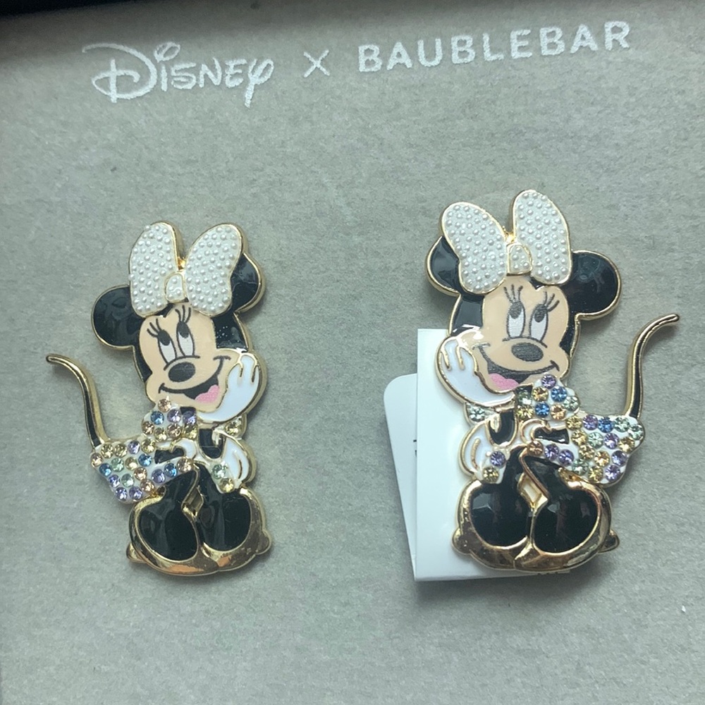 Disney BaubleBar Minnie Mouse Earrings with Gold and White Accents (New!)